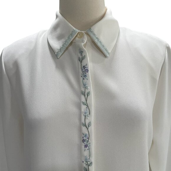Koret Petites White Polyester Blouse 12 Embellished Collar & Cuffs Elegant Retro - Picture 13 of 13